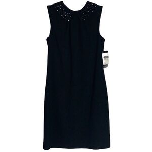 - NWT Adrianna Papell Black Removable Beaded Collar Sleeveless Mini Shift Dress